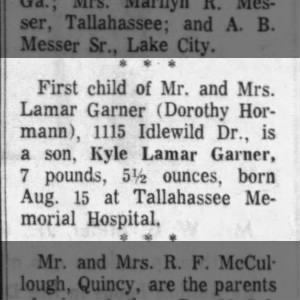 Birth, Kyle Lamar Garner, 1965