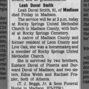 Obituary for Leah Duval Smith