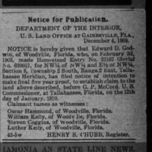 Homestead Notice December 4,1909
